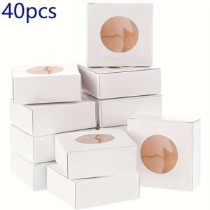 TEMU 그녀/그를 위한 선물 40개입 크래프트 종이 선물 상자, 둥근 투명 창, 접이식 사각 패키징, 주얼리 디스플레이, 웨딩 파티 생일 기념일 선물