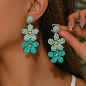 TEMU 1개 바캉스 스타일 핸드메이드 라피아 꽃 귀걸이, 독특하고 특정 계층 디자인, 작은 꽃 귀걸이 2개, 패셔너블하고 트렌디함, 다용도, 로즈 레드 귀걸이, 여성 및 모든 행사에 적합