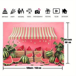 TEMU 1개 여름 수박 포토 배경지 - 1번째 생일 케이크 스매시, 포토 촬영, 파티 장식용 - 수박 테마 (슬라이스 & 주스 포함), 세팅 완료