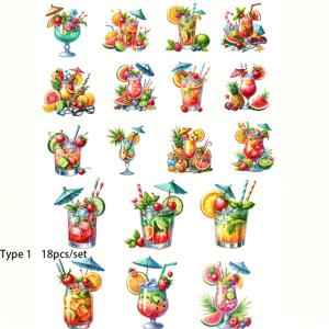 TEMU 판타지 테마] 빈티지 여름 과일 음료 스티커 - DIY 스크랩북, 저널, 앨범 및 공예 프로젝트용 열대 음료 & 우산 디자인 - 자체 접착 매트 마감 종이 스티커, 저널 장식 | 기발한 액세서리 | 자체 접착 데칼, 공예용 스티커