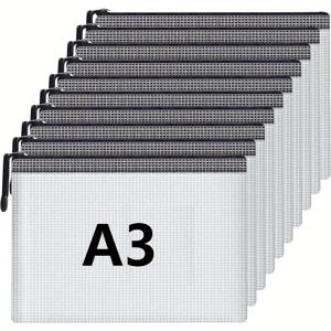 TEMU A3 초대형 지퍼 파일 가방 10개 세트, 클래식 블랙 앤 화이트 문구 파우치, 내구성이 뛰어나 사무용품, 가정 여행용 보관, 학교 사용에 적합