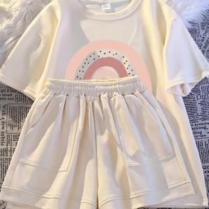 TEMU 2025년 신상 여아용 세트 2벌, 여름 빅 반팔 티셔츠 & 캐주얼 반바지 투피스 세트, 야외 활동에 적합