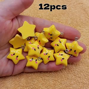 TEMU 12개/30개 귀여운 별 펜던트, 노란색 레진 소재, DIY 주얼리 만들기, 목걸이 팔찌 공예 재료, 재료 없음, 귀여운 테마