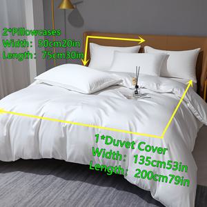 TEMU 3피스 폴리에스터 브러시드 원단 순백색 이불 커버 세트, 피부 친화적이고 편안한 솔리드 컬러 침구
