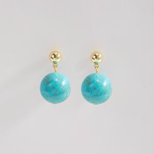 TEMU 1 쌍의 LNCHRAN 여성 패션 귀걸이 - 대형 합성 투르키스 비즈 다이ngle, 저알러지 구리 합금, UV 플레이트 스테링 실버 후크, 일상적인 기회를 위한 레트로 스타일, 일상적인 귀걸이 | 레트로인스피어드 귀걸이 | 저알러지 귀걸이