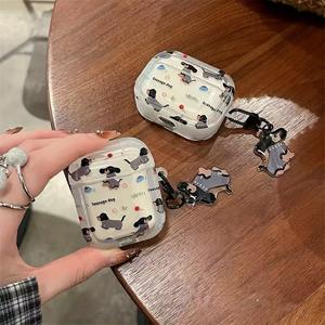 TEMU Apple용 만화 스웨터 케이스, 에어팟 1/2/3/4 및 프로 2 무선 이어폰을 특징으로 하는 소시지 개 디자인.