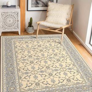 TEMU 거실 침실용 호환 - 빈티지 플로럴 소프트 두꺼운 파일, 자연스러운 색상의 불규칙한 모양 러그, 세탁기 사용 가능한 로우 파일, 북유럽 인테리어 및 반려동물에 적합