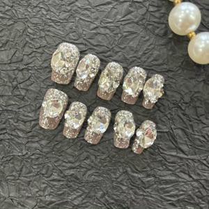 TEMU 10개/세트 반짝이는 라인스톤이 달린 투명 프레스온 네일 - 발레 모양 짧은 인조 손톱, 여성용 파티 & 결혼식 특별 행사용 고급 광택 인조 네일 - 완벽한 선물 아이디어, 귀여운 네일, 파티 액세서리, 장식용 프레스온