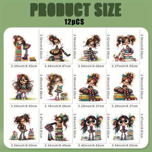 TEMU 12개 귀여운 학생 DTF 전사 스티커. 세탁 가능하며 티셔츠, 마스크, 청바지, 백팩에 쉽게 열전사 디자인됨