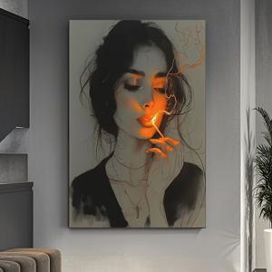 TEMU 2D 플랫, 2D 플랫, 매혹적인 벽걸이 예술 작품: 불이 켜진 매치가 있는 신비로운 인물 - 거실, 침실 및 주방 바의 홈 데코 캔버스 프린트에 적합, 선물 및 장식으로 완벽, 2D 플랫 디자인, 방 장식에 이상적