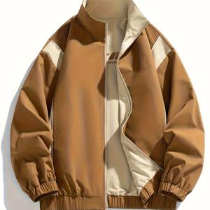 TEMU 이 가을 남성용 컬러 블록 캐주얼 리버스블록 윈드브레이커는 스탠드 칼라로 스타트 스포츠에 적합하며 루즈핏을 제공합니다. 양면 사용이 가능하며 지퍼업 디자인을 갖추고 있습니다.