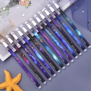 TEMU 블루 12개 별자리 패턴 지우개 젤 펜 - 학생용 박스형 서명펜, 깨끗하고 번짐 없는 글씨와 눈부신 별하늘 디자인