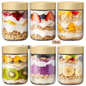 TEMU 2/4/6개, 10/16/24oz 밀폐 유리 컵, 뚜껑이 있는 뚜껑과 병, 주방용 대형 병, 오트밀, 요거트, 향신료, 사탕, 곡물, 차용, 다용도 식품 보관 용기