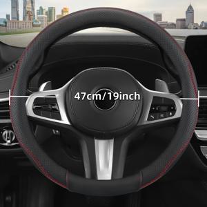 TEMU 대형 트럭, 공사용 차량, 화물 트럭용 스티어링 휠 커버, 16인치~20인치 자동차 핸들에 적합, 통기성 PU 가죽 및 나파 PU 가죽 제작, 미끄럼 방지, 내마모성 소형 PU 가죽 딩 마사지 그립, 자동차 내장 액세서리
