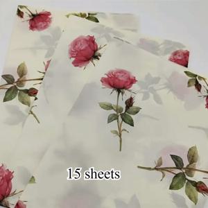 TEMU 15/60장 레드 로즈 & 옐로우 포장지 (왁스/폴리머 코팅) - 선물 포장, 와인 병, 섬세한 아이템 보호용 - 생일, , 크리스마스 우아한 포장 - 50x35cm 시트