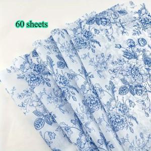 TEMU 15/60장 빈티지 블루 로즈 포장지 - 왁스/폴리머 코팅 시트, 선물 포장, 와인병, 섬세한 아이템 보호, 생일//크리스마스 포장용 - 우아한 블루 로즈 패턴 시트 (50*35cm)