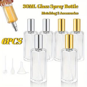 TEMU 6개 정사각형 유리 향수 용기 세트, 30ML 재사용 가능한 빈 스프레이 병, 누출 방지 기능, 리필에 적합, 에센셜 오일 및 향료에 완벽