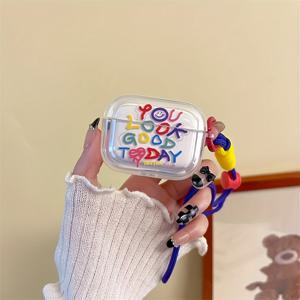 TEMU 에어팟 1/2/3, 에어팟 프로, 에어팟 프로 2 호환 컬러풀 케이스 커버 + 체인 (케이스 1개 + 스트랩 1개)