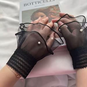 TEMU 패션 네일 아트 시어 사진 장갑 쌍 - 플레이트드 커프와 함께한 레진 슬리브, 냄새 없는 네일 디스플레이 장갑, 사진 용품, 매니큐어 & 페디큐어 도구, 네일 아트 용품, 세련된 장갑 디자인, 내구성 있는 장갑 소재