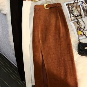 TEMU 여성용 두꺼운 솔리드 컬러 스플릿 스커트 3pcs - 벨트 웨이스트, 우아한 캐주얼 롱 스커트, 이벤트, 웨딩, 파티용 - 세탁기 사용 가능, 사계절 착용 (솔리드 컬러)