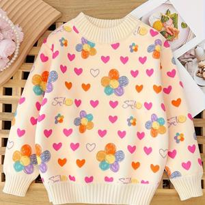 TEMU 여아용 벨벳 스웨터 2025 가을 겨울 의류, 두꺼운 밑코트, 헤드셋, 중소형 아동용 라운드넥 상의