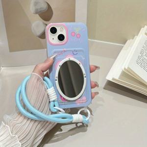 TEMU 핑크 플로럴 귀여운 카드 홀더 미러 휴대폰 케이스 - 아이폰 16, 16 프로 맥스, 13, 14, 15, 15 프로, 15 프로 맥스, 16 프로, XS 맥스, XR, 7/8, 미니 13, 미니 12 호환 / 소프트 보호 및 충격 방지 기능, 여성과 남성, 여자아이, 남자아이에게 완벽한 선물