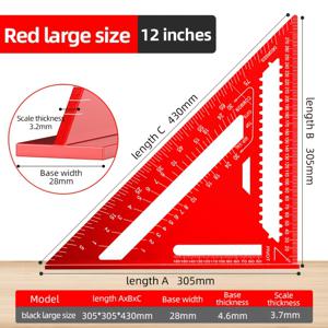 TEMU 고정밀 알루미늄 합금 삼각자, 다기능 직각자, 45도 각도 자, 고정밀 목공 및 리모델링 전용