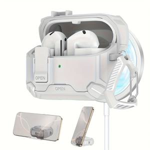 TEMU 삼성 버즈 3/3 프로용 풀 커버리지 보호 케이스, 팝업 디자인, 자석 잠금장치, 방진 충전 포트 및 모바일 폰 홀더 호환성, 이어버드 케이스, 이어폰 케이스, 이어팟 케이스