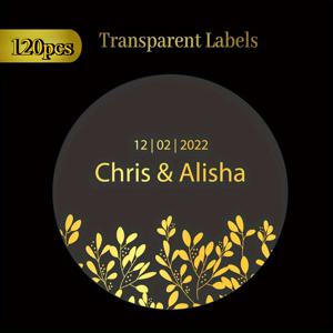 TEMU 맞춤형 골드 플로럴 원형 스티커 60개/120개/180개, 개인 맞춤 이름 및 날짜, 웨딩, 축제, 유리 병 및 포장 접착 라벨, 블랙 잎이 있는 우아한 장미 디자인, 브랜드 또는 축하 행사를 홍보하기에 완벽