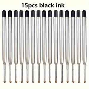 TEMU 파란색과 검은색의 중간 0.7mm 팁이 있는 내구성이 뛰어난 볼펜 리필 15개입 세트. 금속 접이식 사무용 문구류에 적합합니다.