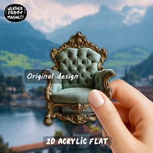 TEMU 아크릴 및 고무로 제작된 2D 평면 소프트 자석 1개, 3.15인치 크기, 우아한 털 장식 플로럴 의자 디자인과 높은 등받이로 빈티지 럭셔리를 연출합니다. 홈 데코를 사랑하는 사람들에게 이상적입니다.