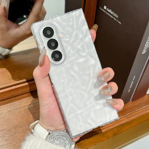 TEMU 휴대폰 케이스 - 물결 텍스처 보호 케이스, 삼성 갤럭시 Z 폴드7/Z 폴드6 호환, 폴더블 스크린용 풀 커버리지 하드 쉘, 프리즘 낙하 방지 구조, 초박형 투명 디자인