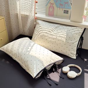 TEMU 투톤 보우 타이 베개 커버 한 쌍, Class A 표준, 침실을 위한 스타일리시한 추가, 물방울 무늬 장식, 부드럽고 섬세함, 피부 친화적이고 편안함, 세탁기 사용 가능, 모든 계절에 적합, 완벽한 선물