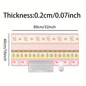 TEMU 오버사이즈 귀여운 토끼 사과 마우스 패드 편안한 게이밍 데스크 매트 35X16인치 컴퓨터 키보드 마우스패드 미끄럼 방지 고무 바닥 튼튼한 스티치 엣지 크리스마스 및 홈 오피스 선물로 적합