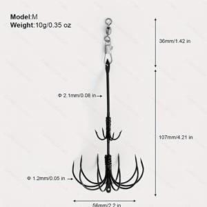 TEMU 새로운 문어 문어 후크, 스테인리스 스틸 긴 손잡이 이중 후크, 전문가용 바다 낚시 및 문어 낚시 도구에 적합