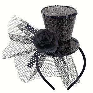 TEMU 여성용 우아한 미니 탑햇 - 리본 & 장식 포함, 가벼운 플라스틱 소재, 티파티, 바비큐, 테마 이벤트에 적합 - 무료, 편안한 착용 액세서리