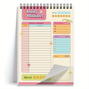 TEMU 1개 레트로 파스텔 Bujo 할 일 목록 노트, 스프링형 데일리 플래너 노트북, 작업, 메모 및 할 일 정리용 태스크 체크리스트 정리 액자 패드, 노트패드, 사무용 플래너