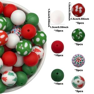 TEMU 크리스마스 트리 시리즈 혼합 실리콘 포커스 구슬 50개, DIY 핸드메이드 목걸이용 실리콘 원형 루즈 비즈, 플라스틱 펜 비즈, 키체인, 가방 체인, 휴대폰 참, 팔찌, 주얼리 제작 용품