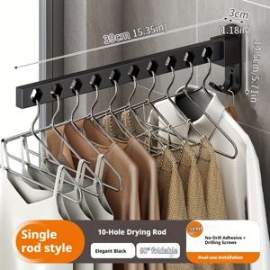 TEMU 벽걸이형 드릴 불필요 발코니 접이식 옷 건조대, 욕실, 학교 기숙사, 창문 벽면 옷 걸이용 건조대