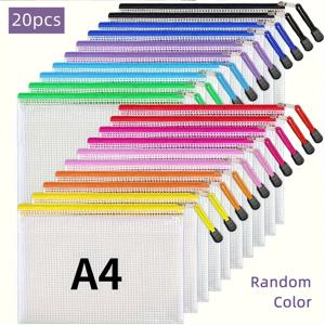 TEMU 20개입 멀티사이즈(A4/A5) 메쉬 지퍼 파우치, 멀티컬러 지퍼풀 & 핸들 포함 - 문서/사무용품/퍼즐 공예 보관용