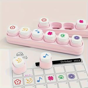 TEMU 6개 1개 카드 스탬프 6종 세트 - 스크랩북 및 다이어리 스티커 스탬프, 6가지 버튼 패턴 미니 플래너 스탬프, 밀봉 인쇄 및 페인팅 도구, 음표 스탬프, 음식 스탬프, 라이프스타일 스탬프, 선물 컬렉션