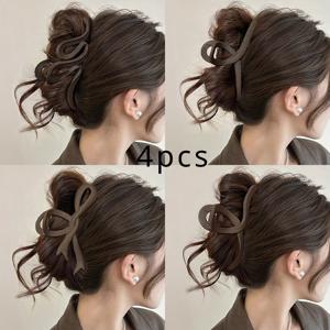 TEMU 여성을 위한 우아하고 간편한 브라운 헤어 클립 4/6개입, 뒷머리에서 고급스러움을 느끼는 두꺼운 머리카락을 위한 대형 클립, 새로운 스타일의 번 상어 클립 헤어 추가