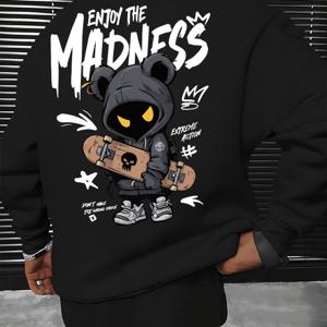 TEMU 트렌디한 스케이트보드 만화 디자인의 유럽 및 미국 스트리트 스타일 후드티. 