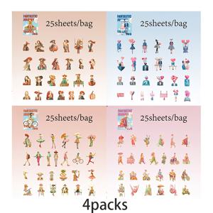 TEMU 4팩 빈티지 러브 테마 판타지 캐릭터 스티커 - 로맨스 콜라주 컷아웃, 하트, 풍선, 사랑 표시 포함, 스크랩북, 플래너, 저널, DIY 공예용 - 레트로 파스텔 테일 피규어 (불렛 저널 호환)