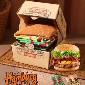 TEMU 2켤레 가성비 좋은 미드 카프 선물 양말, 남녀공용 박스 세트, 부드러운 버거 신기한 양말, 창의적인 음식 디자인, 편안한 캐주얼 웨어 발렌타인데이/부활절/라마단/가족 데이 파트너 & 가족을 위한 깜짝 선물