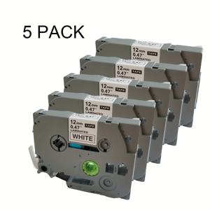 TEMU Brother Tze-231 TZ-231에 적합한 12mm 테이프 5롤 세트, 0.47인치 또는 1/2인치 크기, 흰색 배경에 검은색 텍스트, P-Touch 모델 PT-H110, PT-D200, PTD600 및 D400 라벨 메이커 대체용으로 설계됨