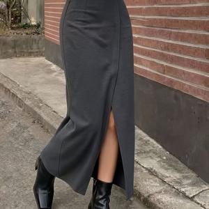 TEMU Directional - 여성용 니치, 다용도 하이웨이스트 롱 스커트 (불규칙한 스플릿 디자인), 유럽 및 미국 봄/여름에 완벽