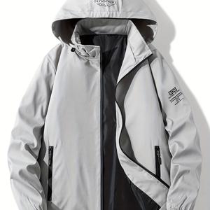 TEMU 한국 스타일 트렌디한 루즈핏 캐주얼 남성 자켓, 탈부착 후드 다기능 디자인, 방풍 보온 아우터웨어, 탄성 커프스와 조절 가능한 드로스트링. 봄/가을 착용에 적합