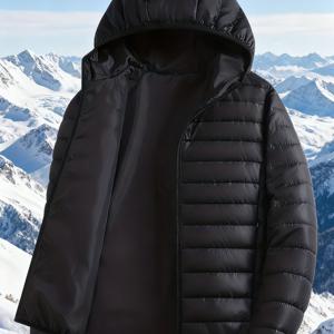 TEMU 지퍼 클로저와 표면 레귤러 엠보싱 패턴이 있는 경량 후드 코트. 심플한 스타일로 일상적인 도심 통근 및 기타 상황에 쉽게 착용 가능