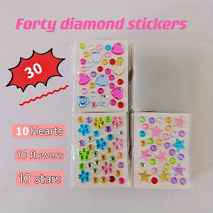 TEMU 30/40개입 스파클링 아크릴 접착제 포함 보석 - 미니 하트, 꽃, 별 장식, 혼합 색상 판타지 테마, 재사용 가능한 접착제 아이템, 공예, 선물, 플라스틱 표면 홈 데코, 선물 장식에 적합